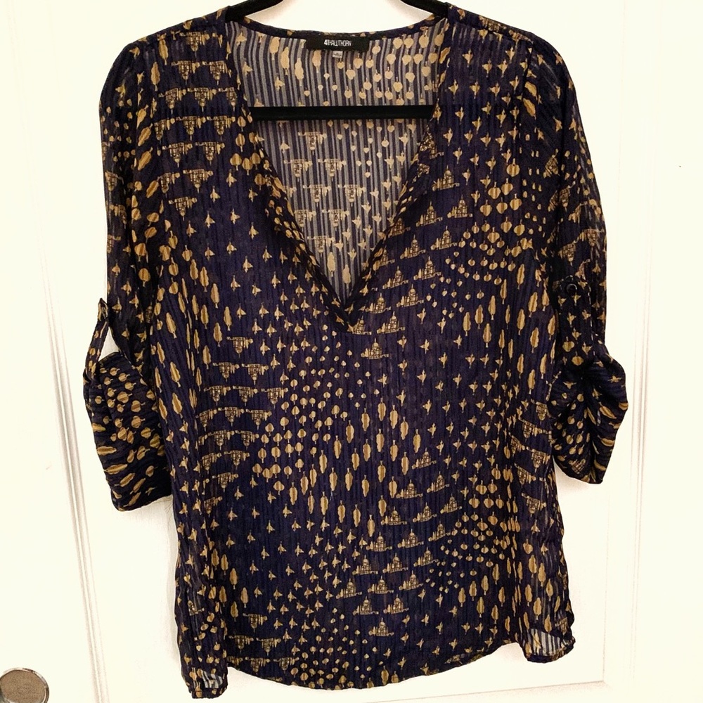41 Hawthorn Sheer V neck top with Taj Mahal print